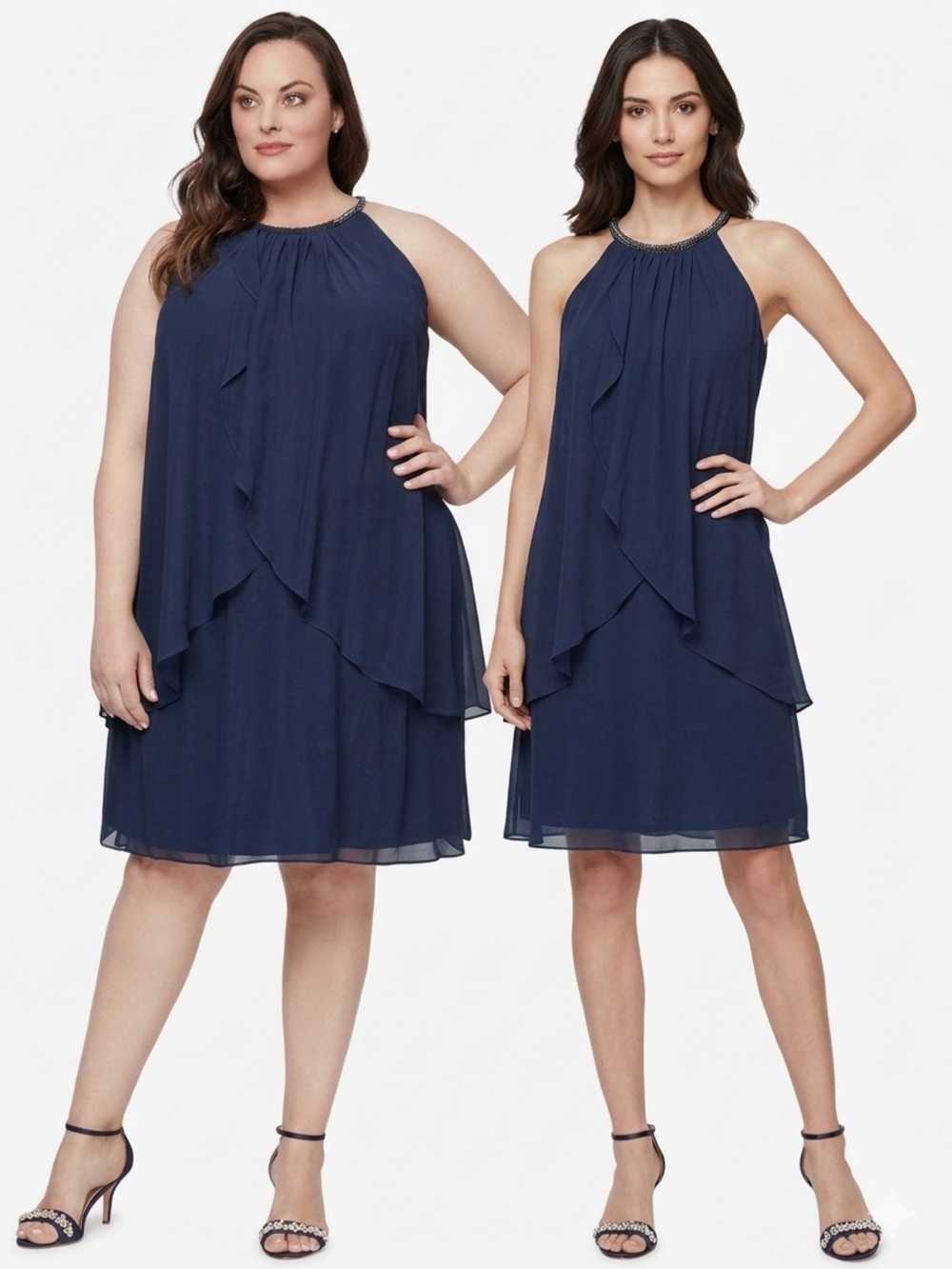 180. SLNY Chiffon Layered Halter Dress NWT 16